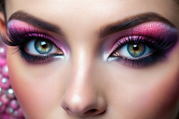Obraz premium A woman with long lashes and pink makeup