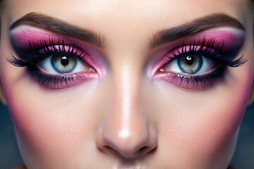 Obraz premium A woman with long lashes and pink makeup