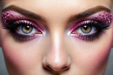 Obraz premium A woman with long lashes and pink makeup