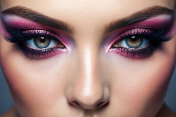 Fototapeta premium A woman with long lashes and pink makeup