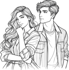 line art wedding husband wife, Mordan, kissing and romantic couple vector design.