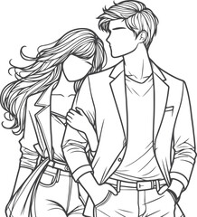 line art wedding husband wife, Mordan, kissing and romantic couple vector design.