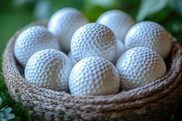 Pristine Golf Balls Displayed in a Basket Highlighting Their Immaculate Condition and Quality