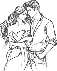line art wedding husband wife, Mordan, kissing and romantic couple vector design.