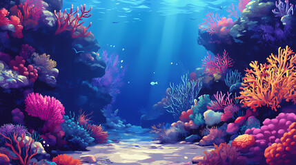Fototapeta premium Underwater coral reef gardens with vibrant corals image. Coral Garden. Illustration