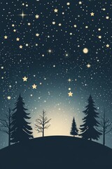 Fototapeta premium Starry night sky with full moon over dark mountains and evergreen forest during twilight
