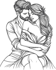 line art wedding husband wife, Mordan, kissing and romantic couple vector design.