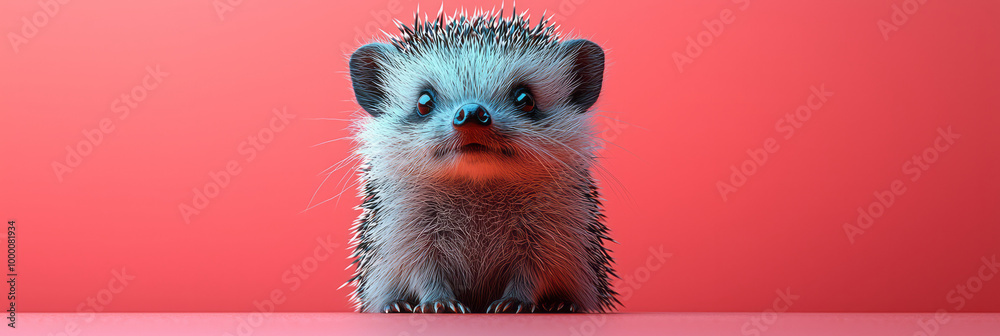 Poster a close-up of a hedgehog, isolated on a pastel peach background, with its tiny quills and inquisitiv