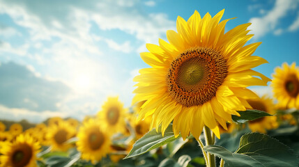 Fototapeta premium A vibrant photo of a sunflower field in full bloom,