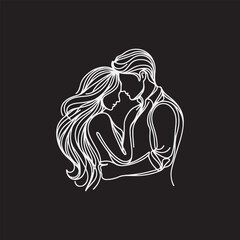 line art wedding husband wife, Mordan, kissing and romantic couple vector design.
