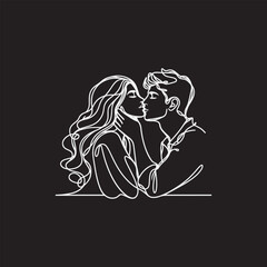 line art wedding husband wife, Mordan, kissing and romantic couple vector design.
