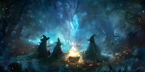 Obraz premium Halloween background images Halloween forest with mythical creatures horror forest black magic 