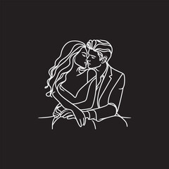 line art wedding husband wife, Mordan, kissing and romantic couple vector design.