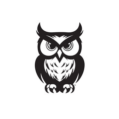 Owl silhouette, cartoon cute owl sitting on branch switch Board Wall decal Sticker, wall art decor, kids wall artwork isolated on white background, Wall decals and minimalist poster design, owl icon, 