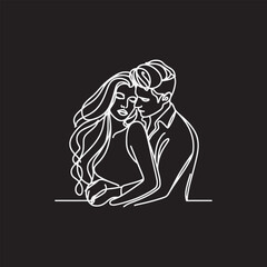 line art wedding husband wife, Mordan, kissing and romantic couple vector design.