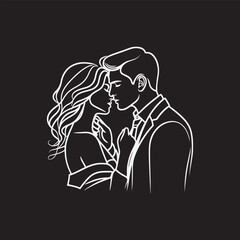 line art wedding husband wife, Mordan, kissing and romantic couple vector design.
