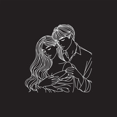 line art wedding husband wife, Mordan, kissing and romantic couple vector design.