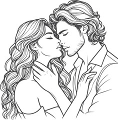 line art wedding husband wife, Mordan, kissing and romantic couple vector design.