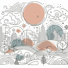 LANDSCAPE Outline aesthetics space, nature and city for web design and decoration
