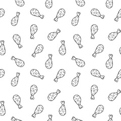 fried chicken seamless pattern background. doodle fried chicken pattern background. Fried chicken doodle pattern. fast food background. Chicken leg seamless pattern. Chicken drumstick pattern