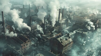 Industrial Cityscape with Smoke