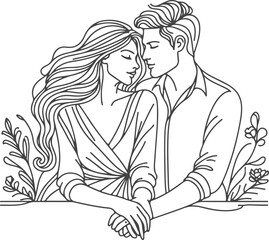 line art wedding husband wife, Mordan, kissing and romantic couple vector design.