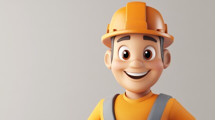 A cartoon man with a hard hat on a gray background