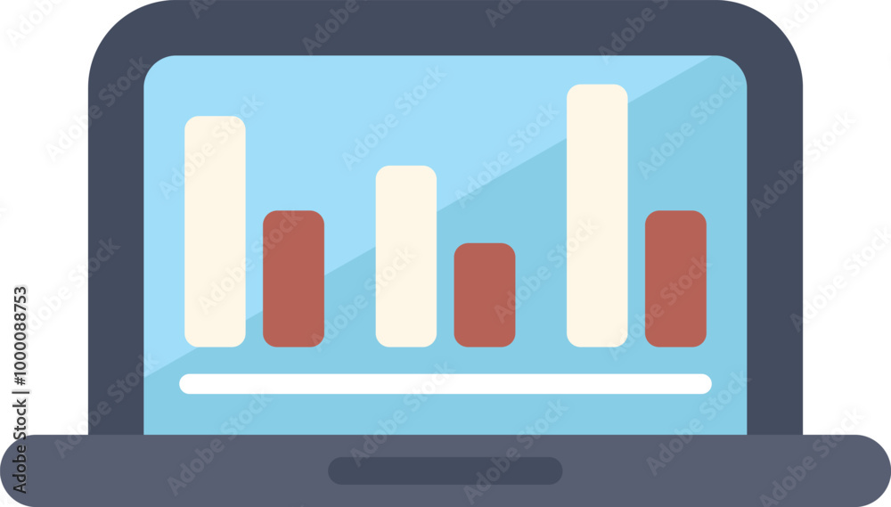 Poster laptop displaying colorful bars representing data analysis and business performance