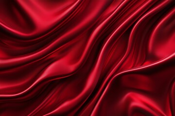 Luxurious red silk fabric with smooth folds and ripples, showcasing softness and elegance suitable for backgrounds or textile design.