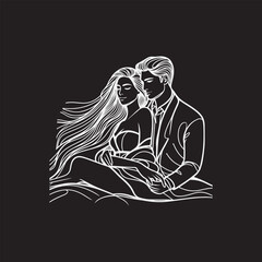 line art wedding husband wife, Mordan, kissing and romantic couple vector design.