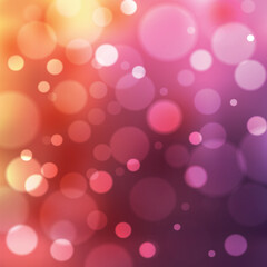 Beautiful purple with pink and orange shades blur background. Defocused abstract lights from bokeh circles.