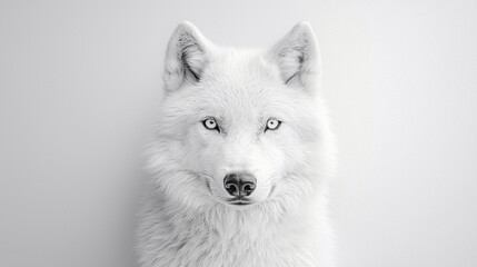 Naklejka premium A white wolf with blue eyes is staring at the camera