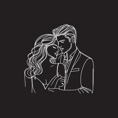 line art wedding husband wife, Mordan, kissing and romantic couple vector design.