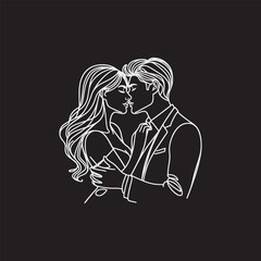 line art wedding husband wife, Mordan, kissing and romantic couple vector design.