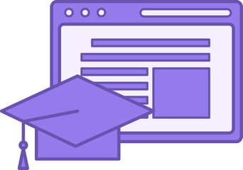 Colored Icon Educational Website. Vector Icon. Website Page and Graduation Cap. Online Courses Application. Online Education Concept