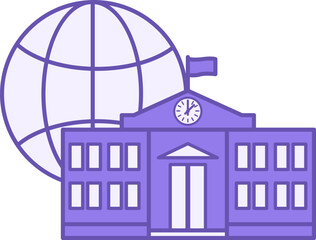 Online School Color Icon. Vector Icon. School Building and World Wide Web. Online Education Concept