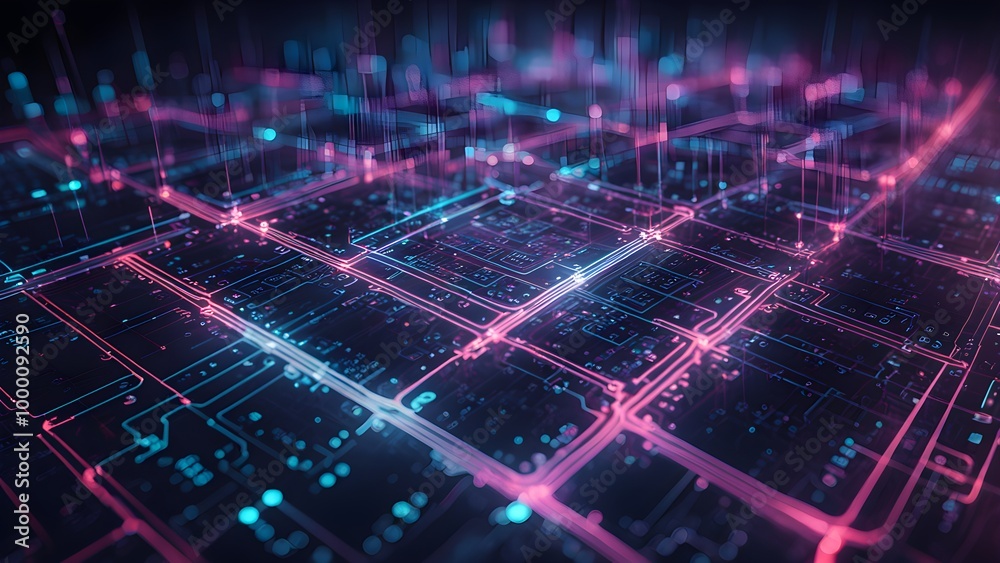 Wall mural abstract digital network with glowing lines and nodes.