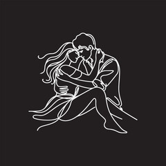 line art wedding husband wife, Mordan, kissing and romantic couple vector design.