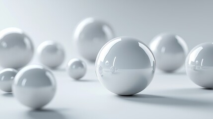 Glossy white spheres in minimalist studio setting
