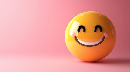 Fototapeta premium A smiling yellow face is on a pink background