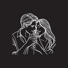 line art wedding husband wife, Mordan, kissing and romantic couple vector design.