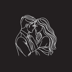 line art wedding husband wife, Mordan, kissing and romantic couple vector design.