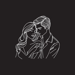 line art wedding husband wife, Mordan, kissing and romantic couple vector design.