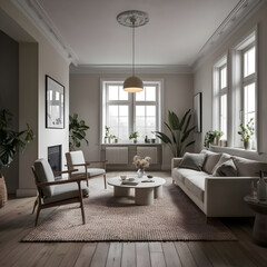 Fototapeta premium Stylish interior of living room with soft sofa