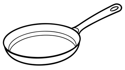 Frying Pan Line Drawing, Black and White Outline, Cooking Tool Illustration