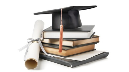 Graduation Cap and Diploma with Books