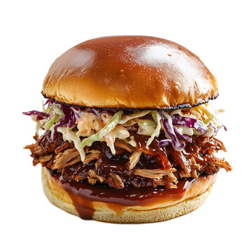 pulled pork burger isolated die-cut transparent background