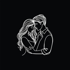 line art wedding husband wife, Mordan, kissing and romantic couple vector design.