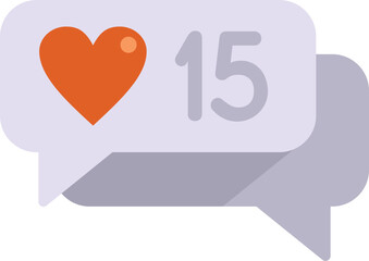 Social media speech bubble showing fifteen likes with heart icon