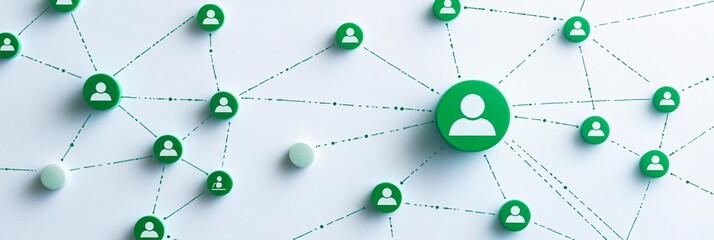 Network of Human Icons on Green Target Background: Human Resources and Client Outreach Concept in Flat Lay Style